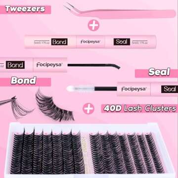 Focipeysa Eyelash Extension Kit D Curl Lash Clusters 280pcs DIY Lash Extension Kit 40D Individual Lashes with Lash Bond and Seal Lash Applicator DIY Lashes Kit for Individual Eyelashes Beginners