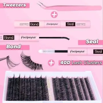 Focipeysa Eyelash Extension Kit D Curl Lash Clusters 280pcs DIY Lash Extension Kit 40D Individual Lashes with Lash Bond and Seal Lash Applicator DIY Lashes Kit for Individual Eyelashes Beginners