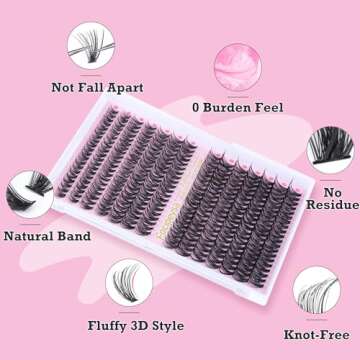 Focipeysa Eyelash Extension Kit D Curl Lash Clusters 280pcs DIY Lash Extension Kit 40D Individual Lashes with Lash Bond and Seal Lash Applicator DIY Lashes Kit for Individual Eyelashes Beginners