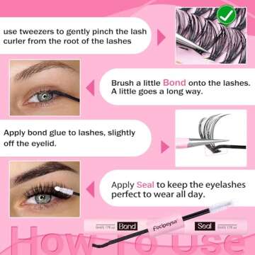 Focipeysa Eyelash Extension Kit D Curl Lash Clusters 280pcs DIY Lash Extension Kit 40D Individual Lashes with Lash Bond and Seal Lash Applicator DIY Lashes Kit for Individual Eyelashes Beginners