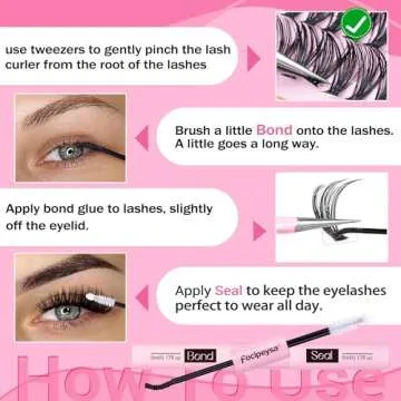 Focipeysa Eyelash Extension Kit D Curl Lash Clusters 280pcs DIY Lash Extension Kit 40D Individual Lashes with Lash Bond and Seal Lash Applicator DIY Lashes Kit for Individual Eyelashes Beginners