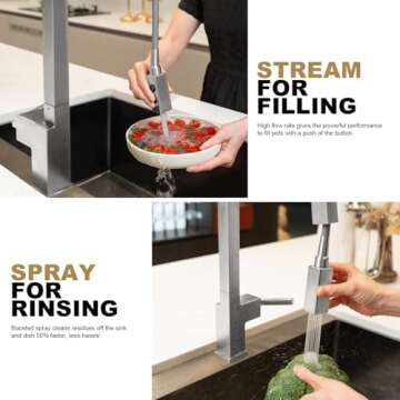 Brushed Nickel Kitchen Faucet with Pull Down Sprayer, Lava Odoro Single Handle Kitchen Sink Faucet, Faucet for Kitchen Sink with Magnetic Docking Spray Head and Deck Plate, Bar Faucet KF182-BN