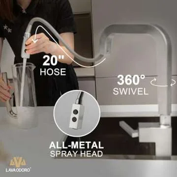 Brushed Nickel Kitchen Faucet with Pull Down Sprayer, Lava Odoro Single Handle Kitchen Sink Faucet, Faucet for Kitchen Sink with Magnetic Docking Spray Head and Deck Plate, Bar Faucet KF182-BN