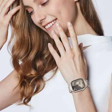 TRUMiRR Band for Apple Watch Series 9 8 7 41mm Starlight Women, Solid Stainless Steel Watch Bands Re...