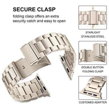 TRUMiRR Band for Apple Watch Series 9 8 7 41mm Starlight Women, Solid Stainless Steel Watch Bands Replacement Strap for iWatch SE Series 8 7 6 5 4 3 2 1 41mm 40mm 38mm