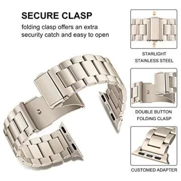 TRUMiRR Band for Apple Watch Series 9 8 7 41mm Starlight Women, Solid Stainless Steel Watch Bands Replacement Strap for iWatch SE Series 8 7 6 5 4 3 2 1 41mm 40mm 38mm