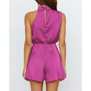 BTFBM Women’s Mock Neck Satin Romper for Summer Style