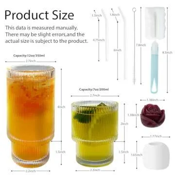Ribbed Glassware Set with Straws and Ice Molds 12oz
