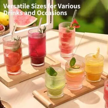 Ribbed Glassware Set with Straws and Ice Molds 12oz