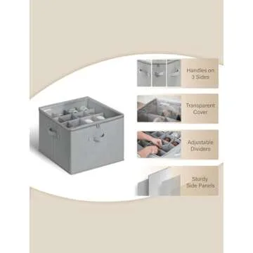 StorageWorks Shoe Organizer for Closet, Fabric Shoe Storage Bins with Clear Cover, Adjustable Dividers for Shoe Storage, Grey, 1-Pack, Shoe Cube Organizer Fits up to 16 Pairs