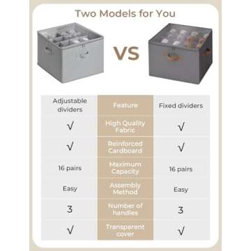 StorageWorks Shoe Organizer for Closet, Fabric Shoe Storage Bins with Clear Cover, Adjustable Dividers for Shoe Storage, Grey, 1-Pack, Shoe Cube Organizer Fits up to 16 Pairs