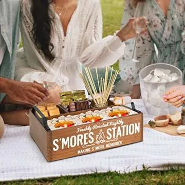 COZYYROME S'Mores Station, Farmhouse S'Mores Bar Holder with Handles, Smores Caddy, Smores Accessories Organizer, Smores Supplies Container Box, Smores Maker Box for Smores Kit, Smores Tray(Brown)