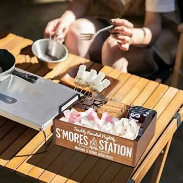 COZYYROME S'Mores Station, Farmhouse S'Mores Bar Holder with Handles, Smores Caddy, Smores Accessories Organizer, Smores Supplies Container Box, Smores Maker Box for Smores Kit, Smores Tray(Brown)