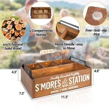 COZYYROME S'Mores Station, Farmhouse S'Mores Bar Holder with Handles, Smores Caddy, Smores Accessories Organizer, Smores Supplies Container Box, Smores Maker Box for Smores Kit, Smores Tray(Brown)