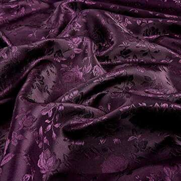 Rose Satin Jacquard Plum Fabric by the Yard