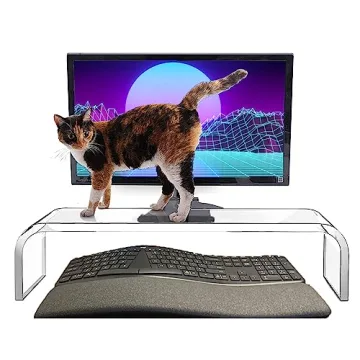 VTZEOTQ Acrylic Monitor Stand Riser - Stylish 21" Clear Riser with Bonus Accessories