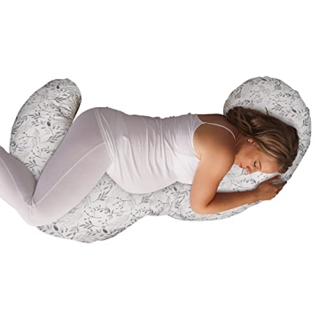 Boppy Total Body Pregnancy Pillow with Easy Removable Cover in Gray Scattered Leaves