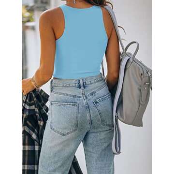REORIA Women's Sexy Sleeveless High Neck Racerback Cropped Tank Tops Cute Teen Girls Halter Neck Crop Tops Vest Sky Blue Medium