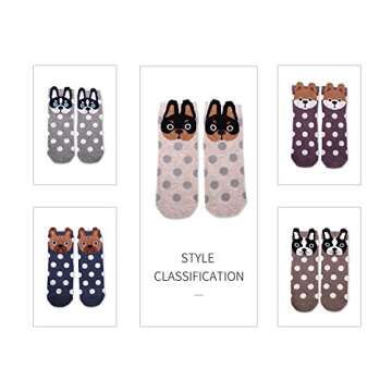 5 Pairs Women's Fun Socks Cute Dog Animals Funny Funky Novelty Cotton Gift (Dog and Dot),One Size