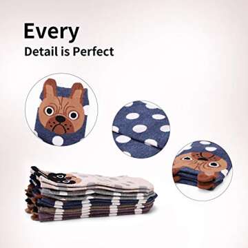 5 Pairs Women's Fun Socks Cute Dog Animals Funny Funky Novelty Cotton Gift (Dog and Dot),One Size