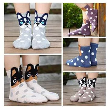 5 Pairs Women's Fun Socks Cute Dog Animals Funny Funky Novelty Cotton Gift (Dog and Dot),One Size