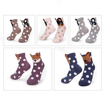 5 Pairs Women's Fun Socks Cute Dog Animals Funny Funky Novelty Cotton Gift (Dog and Dot),One Size