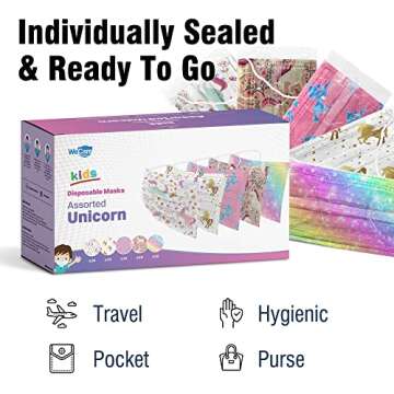 WECARE 50 Box, Individually-Wrapped Masks - Assorted Unicorn - KIDS