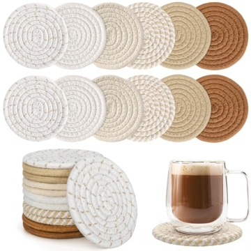 Handmade Boho Drink Coasters Set - 12 Pcs Cotton Woven Absorbent Heat Resistant