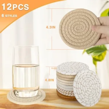 Boho Cotton Drink Coasters Set of 12