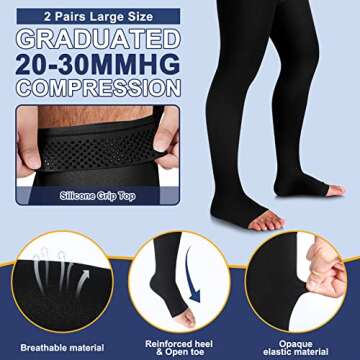 Zhanmai 2 Pairs Thigh High Men's Compression Socks