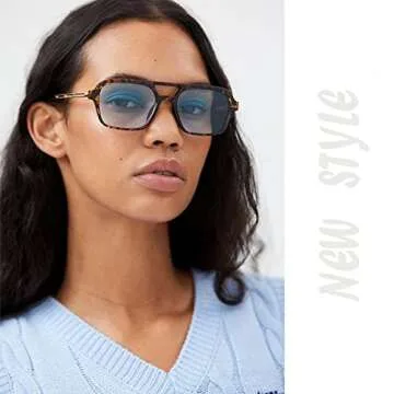 Hycredi Retro 70s Flat Aviator Sunglasses for Men Women - Lightweight Metal Design UV Protection