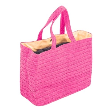 Hola Beaches vacation beach bag. A straw woven beach bag that packs flat. Beach bags for women are beach essentials. Use as a large beach travel tote bag or a pool bag. Beach Bag with Pockets.