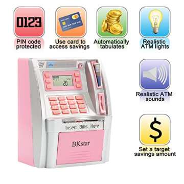 2024 Upgraded ATM Piggy Bank for Real Money for Kids with Debit Card, Bill Feeder, Coin Recognition,...