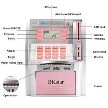 2024 Upgraded ATM Piggy Bank for Real Money for Kids with Debit Card, Bill Feeder, Coin Recognition, Balance Calculator, Digital Electronic Savings Safe Machine Box, Gift for Boys Girls 3+