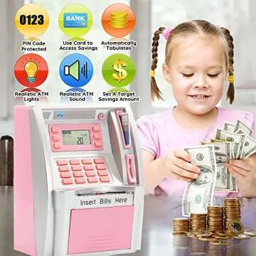 2024 Upgraded ATM Piggy Bank for Real Money for Kids with Debit Card, Bill Feeder, Coin Recognition, Balance Calculator, Digital Electronic Savings Safe Machine Box, Gift for Boys Girls 3+