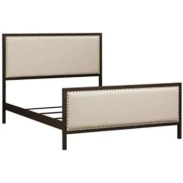 Amazon Brand – Stone & Beam Avondale Nailhead Trim Queen Bed with Headboard, 63.5"W, Stone