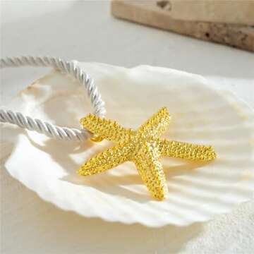 Rrdaily Starfish Fringe Boho Necklace for Women