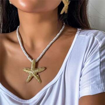 Rrdaily Starfish Fringe Boho Necklace for Women
