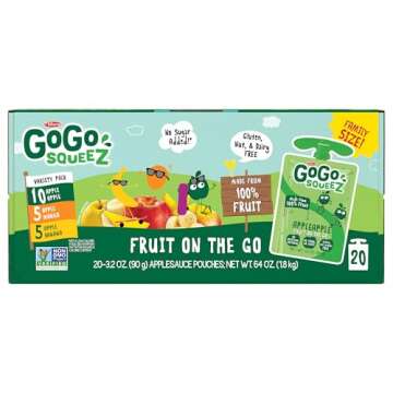GoGo squeeZ Applesauce and Fruit Puree Variety Pack, Apple, Mango & Banana, 3.2 oz (Pack of 20), Uns...