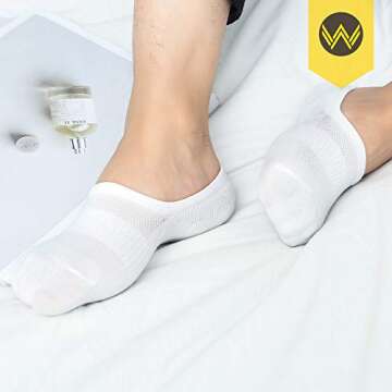 WANDER No Show Socks 10 Pack Cotton Non Slip Low Cut Invisible Loafer Socks Men&Women Boat Liner(10 Pairs White, Sock Size:9-11)