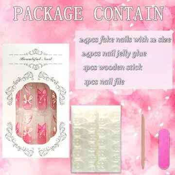 Vezocim Press on Nails Coffin Long French Tips Glossy Full Cover Acrylic Square Pink Fake Nails with Heart Bow Gems Designs Extra Long False Nails Glue on Fingernails with Charm for Women Girls