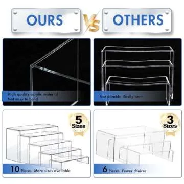 Aheroi Display Risers, 10 Pcs 2 Set Acrylic Riser Display Shelf, Clear Display Riser Display Stands, Acrylic Display Set, Acrylic Shelves for Decor Display, Showcase Stands for Cupcake(1-3-4-5-6IN)