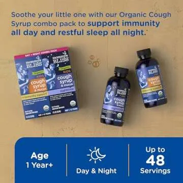 Mommy's Bliss Organic Cough Syrup & Mucus for Kids, Day and Night Combo Pack with Vitamin C and Immunity Support, Contains Organic Honey and Ivy Leaf, 4 Fluid Ounces (2 Bottles)