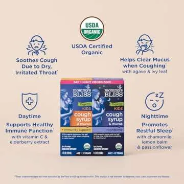 Mommy's Bliss Organic Cough Syrup & Mucus for Kids, Day and Night Combo Pack with Vitamin C and Immunity Support, Contains Organic Honey and Ivy Leaf, 4 Fluid Ounces (2 Bottles)