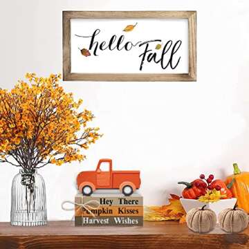 Thanksgiving Decorations - Thanksgiving Decor - Includes 3 Mini Wood Decorative Books Stack and Truck, Farmhouse Rustic Tiered Tray Items for Autumn Fall Harvest Home Indoor Decoration
