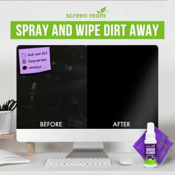 Screen Cleaner Spray and 2 Microfiber Cloths - 2oz Bottle by Screen Mom-Screen Cleaner Spray and Wipe for TV, Computer, Phone, iPad, Car Screen Cleaning Kit Electronic Cleaner Spray