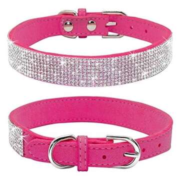 Haoyueer Rhinestone Dog Collar, Cute Dazzling Sparkling Soft Suede Leather Dog Cat Rhinestone Collar...