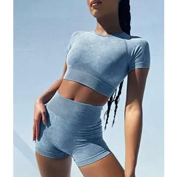 Stylish OLCHHE Womens 2 Piece Workout Set in Blue