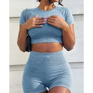 Stylish OLCHHE Womens 2 Piece Workout Set in Blue