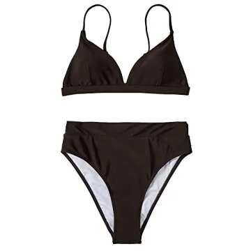 SUUKSESS Women High Waisted High Cut Bikini Sets Sexy Triangle Two Piece Swimsuits Push Up Bathing Suits (Deep Brown, L)